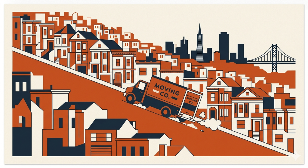 Moving truck on steep San Francisco hill